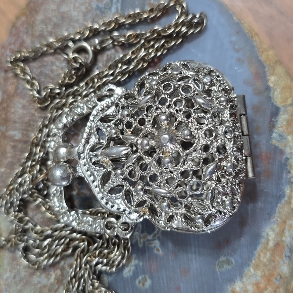 ART Arthur Pepper Silver Tone Filigree Purse Vintage Pendant Locket Necklace - Picture 2 of 9